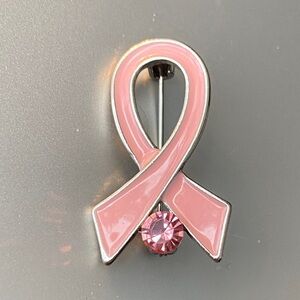 Breast cancer ♋️ awareness Pink Ribbon Brooch with Crystal Accent